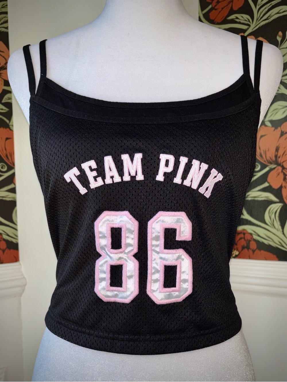 VS Team PINK Jersey Mesh Double Strap Adjustable Tank Top Y2K Varsity McBling
